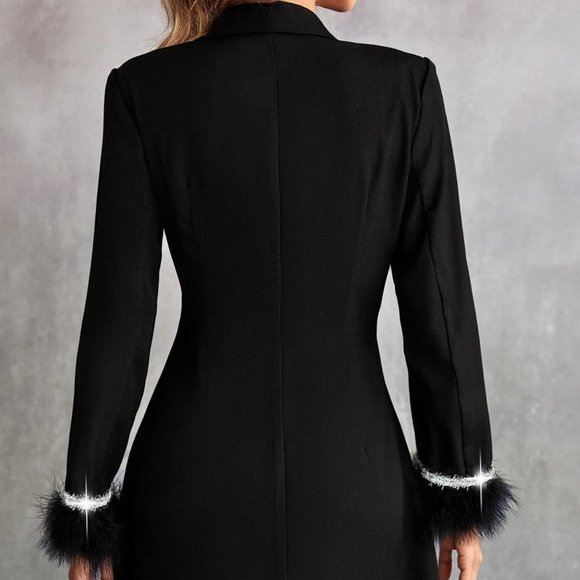 Double Breasted Fuzzy Cuff Blazer Dress black - Picture 3 of 5